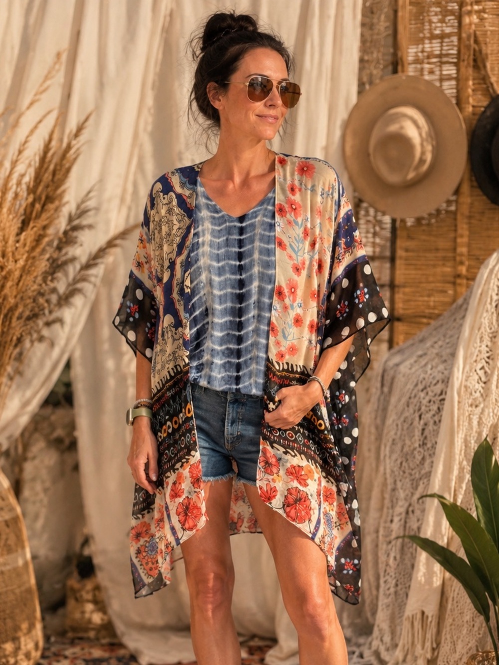 Bundle | Patchwork Kimono (os), Umgee T-shirt (m)
